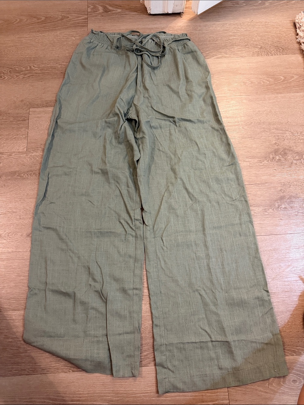 Pink Lily Olive Green Wide-Leg Drawstring Linen Pants